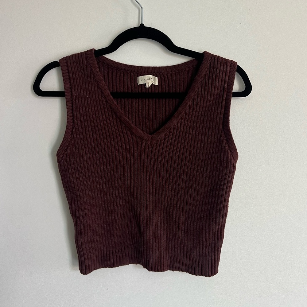 La Hearts Burgundy Ribbed Tank Top